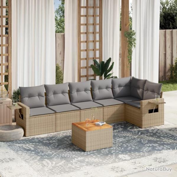 Salon de jardin avec coussins 7 pcs beige r�sine tress�e
