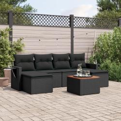 Salon de jardin 7 pcs avec coussins noir r&eacute;sine tress&eacute;e