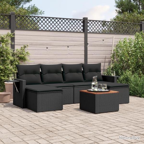 Salon de jardin 7 pcs avec coussins noir r�sine tress�e