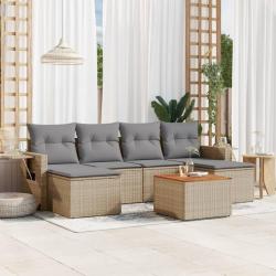 Salon de jardin avec coussins 7 pcs beige r&eacute;sine tress&eacute;e
