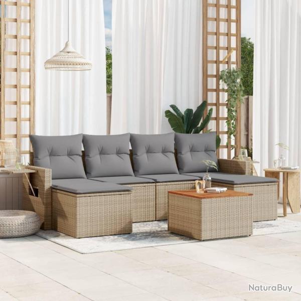 Salon de jardin avec coussins 7 pcs beige r�sine tress�e