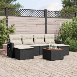 Salon de jardin 7 pcs avec coussins noir r&eacute;sine tress&eacute;e