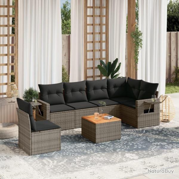 Salon de jardin avec coussins 7 pcs gris r�sine tress�e