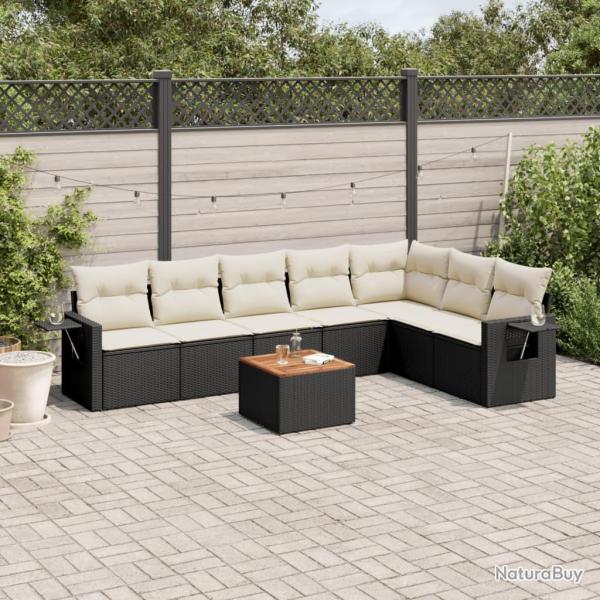 Salon de jardin 8 pcs avec coussins noir r�sine tress�e