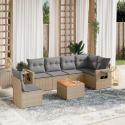 Salon de jardin avec coussins 7 pcs beige r&eacute;sine tress&eacute;e