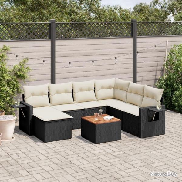Salon de jardin 8 pcs avec coussins noir r�sine tress�e