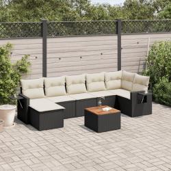 Salon de jardin 8 pcs avec coussins noir r&eacute;sine tress&eacute;e