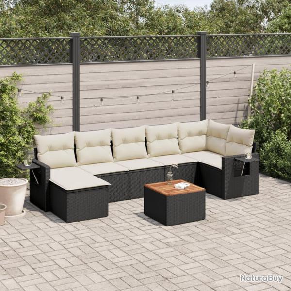 Salon de jardin 8 pcs avec coussins noir r�sine tress�e