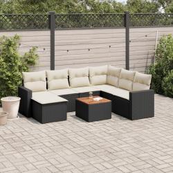 Salon de jardin 8 pcs avec coussins noir r&eacute;sine tress&eacute;e