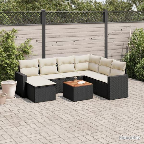Salon de jardin 8 pcs avec coussins noir r�sine tress�e