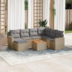 Salon de jardin avec coussins 8 pcs beige r&eacute;sine tress&eacute;e