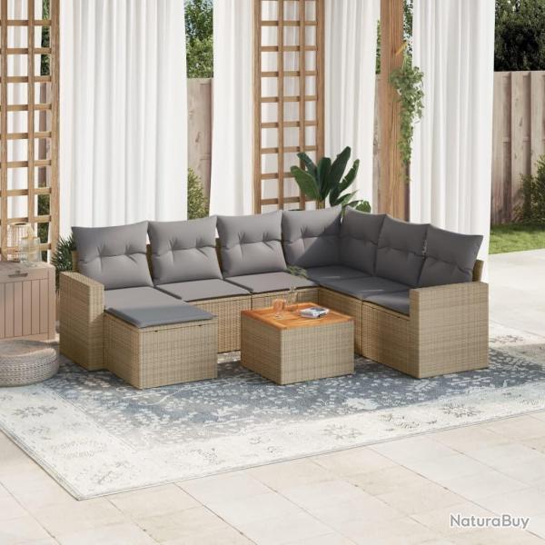 Salon de jardin avec coussins 8 pcs beige r�sine tress�e