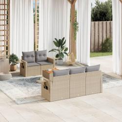 Salon de jardin avec coussins 6 pcs beige r&eacute;sine tress&eacute;e