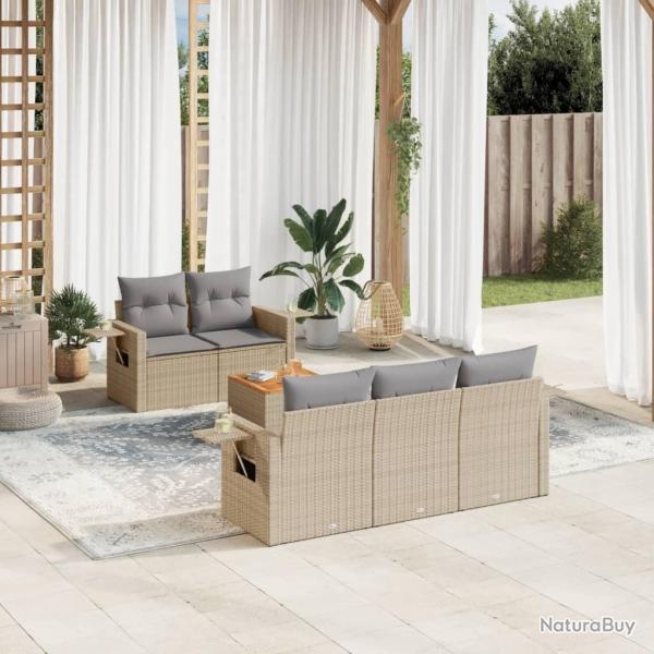 Salon de jardin avec coussins 6 pcs beige r�sine tress�e