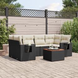 Salon de jardin 7 pcs avec coussins noir r&eacute;sine tress&eacute;e