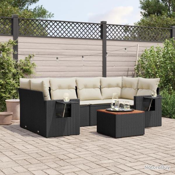 Salon de jardin 7 pcs avec coussins noir r�sine tress�e