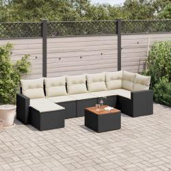 Salon de jardin 8 pcs avec coussins noir r&eacute;sine tress&eacute;e