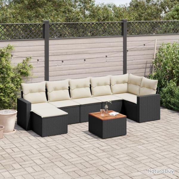 Salon de jardin 8 pcs avec coussins noir r�sine tress�e
