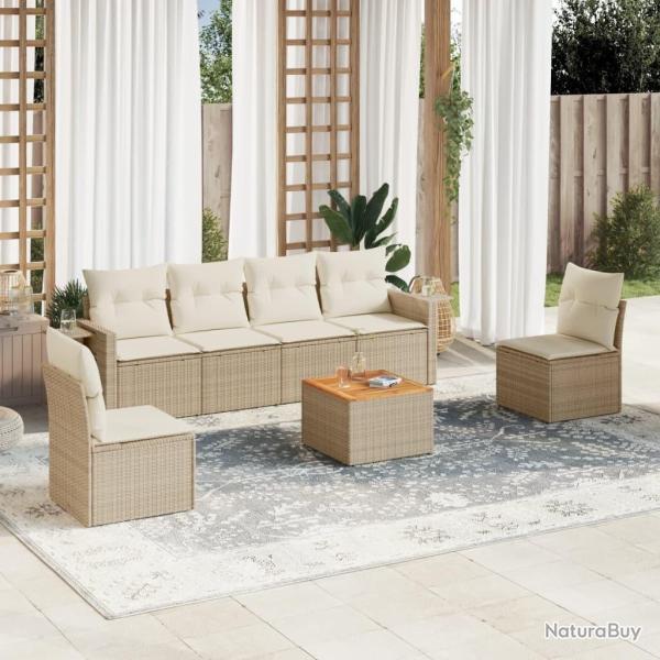 Salon de jardin avec coussins 7 pcs beige r�sine tress�e