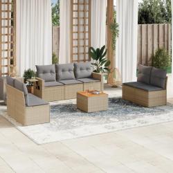 Salon de jardin avec coussins 8 pcs beige r&eacute;sine tress&eacute;e