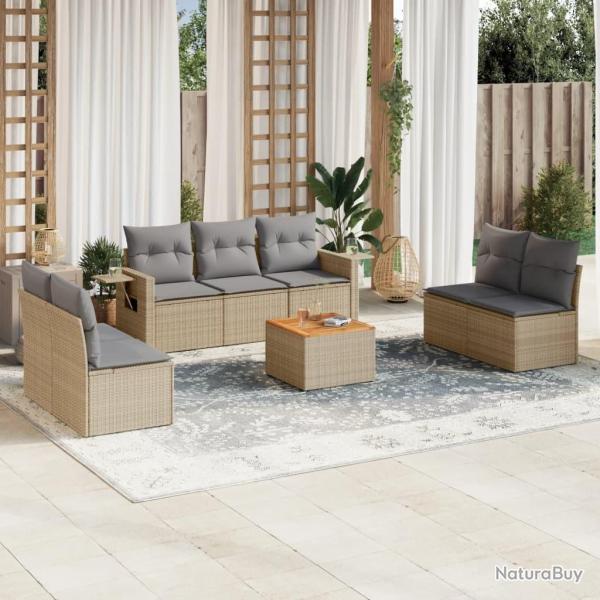 Salon de jardin avec coussins 8 pcs beige r�sine tress�e