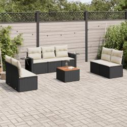 Salon de jardin 8 pcs avec coussins noir r&eacute;sine tress&eacute;e