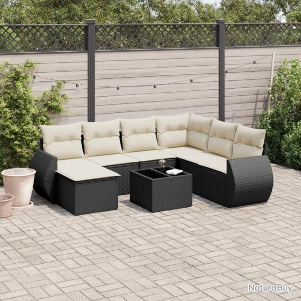 Salon de jardin 8 pcs avec coussins noir r�sine tress�e