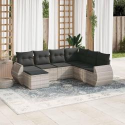 Salon de jardin avec coussins 7 pcs gris clair r&eacute;sine tress&eacute;e