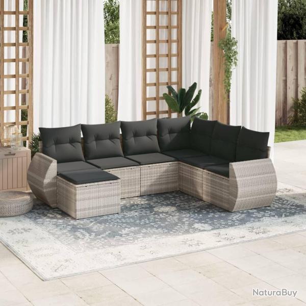 Salon de jardin avec coussins 7 pcs gris clair r�sine tress�e