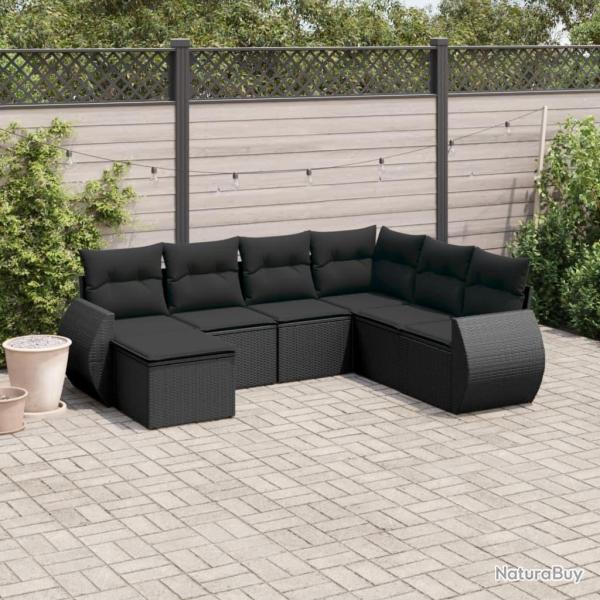 Salon de jardin 7 pcs avec coussins noir r�sine tress�e