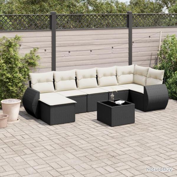 Salon de jardin 8 pcs avec coussins noir r�sine tress�e
