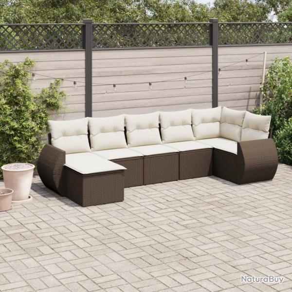 Salon de jardin avec coussins 7 pcs marron r�sine tress�e