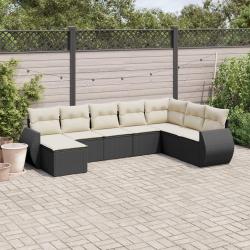 Salon de jardin 8 pcs avec coussins noir r&eacute;sine tress&eacute;e