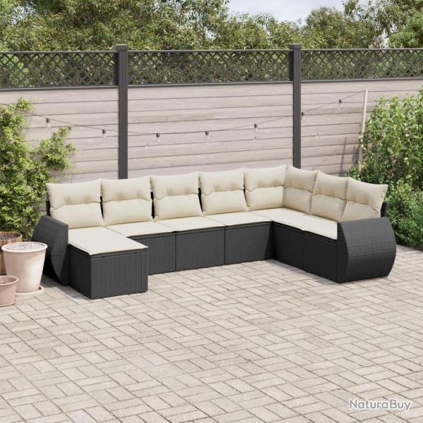 Salon de jardin 8 pcs avec coussins noir r�sine tress�e