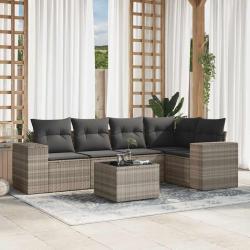 Salon de jardin 6 pcs avec coussins gris clair r&eacute;sine tress&eacute;e