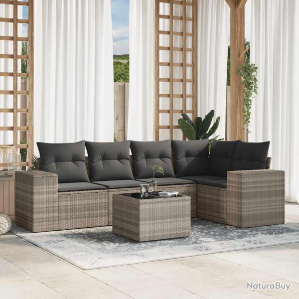 Salon de jardin 6 pcs avec coussins gris clair r�sine tress�e