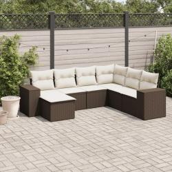 Salon de jardin avec coussins 7 pcs marron r&eacute;sine tress&eacute;e