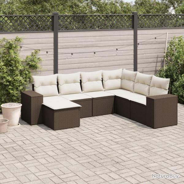 Salon de jardin avec coussins 7 pcs marron r�sine tress�e