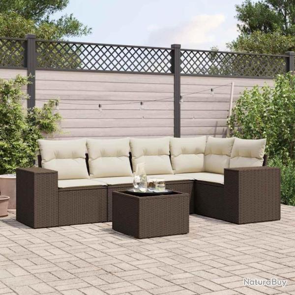 Salon de jardin avec coussins 6 pcs marron r�sine tress�e