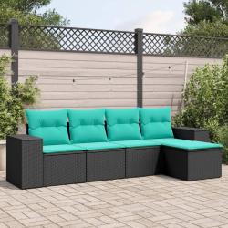 Salon de jardin 5 pcs avec coussins noir r&eacute;sine tress&eacute;e