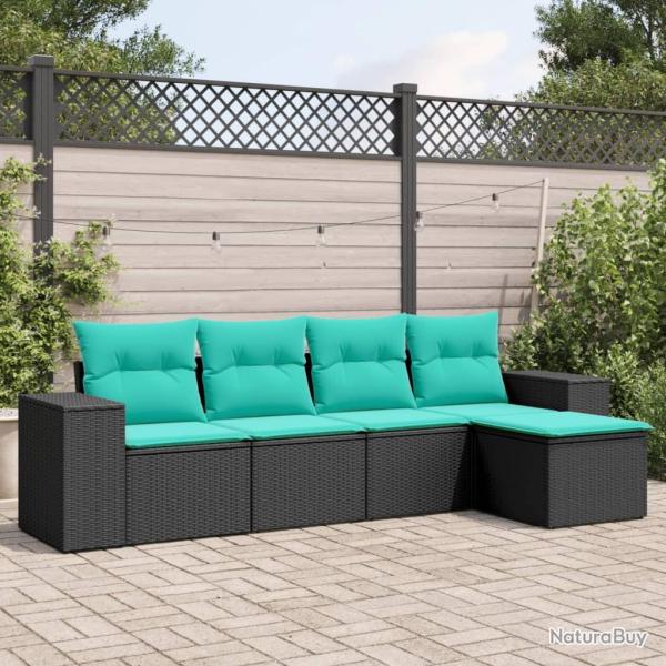 Salon de jardin 5 pcs avec coussins noir r�sine tress�e