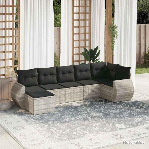Salon de jardin avec coussins 7 pcs gris clair r�sine tress�e
