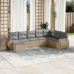 Salon de jardin avec coussins 8 pcs beige r&eacute;sine tress&eacute;e