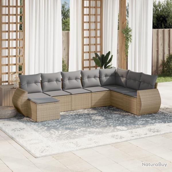 Salon de jardin avec coussins 8 pcs beige r�sine tress�e