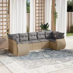 Salon de jardin avec coussins 7 pcs beige r&eacute;sine tress&eacute;e