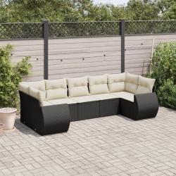 Salon de jardin 7 pcs avec coussins noir r&eacute;sine tress&eacute;e