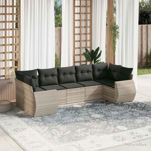 Salon de jardin avec coussins 7 pcs gris clair r�sine tress�e