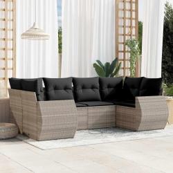 Salon de jardin 6 pcs avec coussins gris clair r&eacute;sine tress&eacute;e