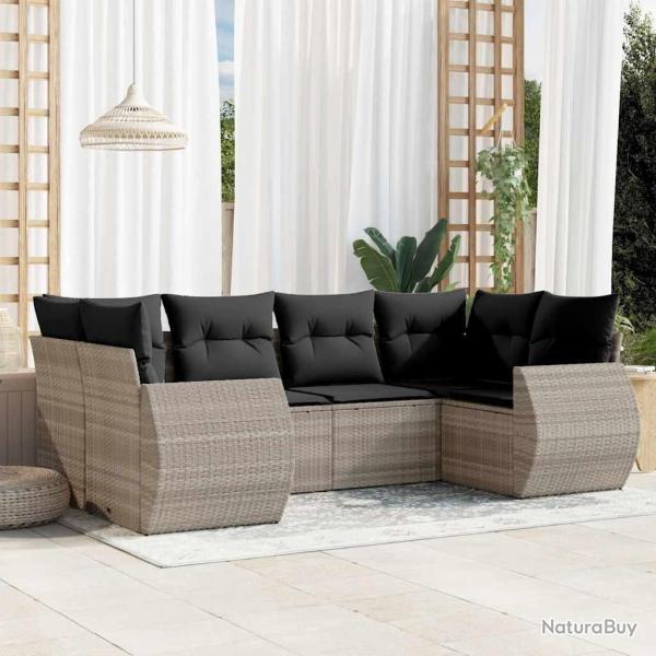 Salon de jardin 6 pcs avec coussins gris clair r�sine tress�e