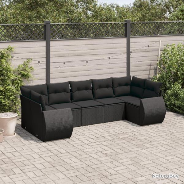 Salon de jardin 7 pcs avec coussins noir r�sine tress�e
